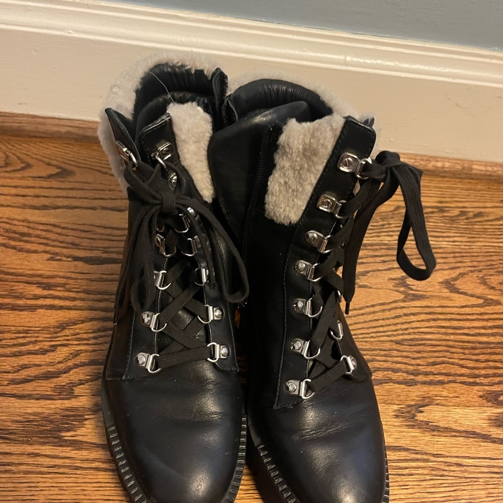Aquatalia Black Lace Up Fur Boots